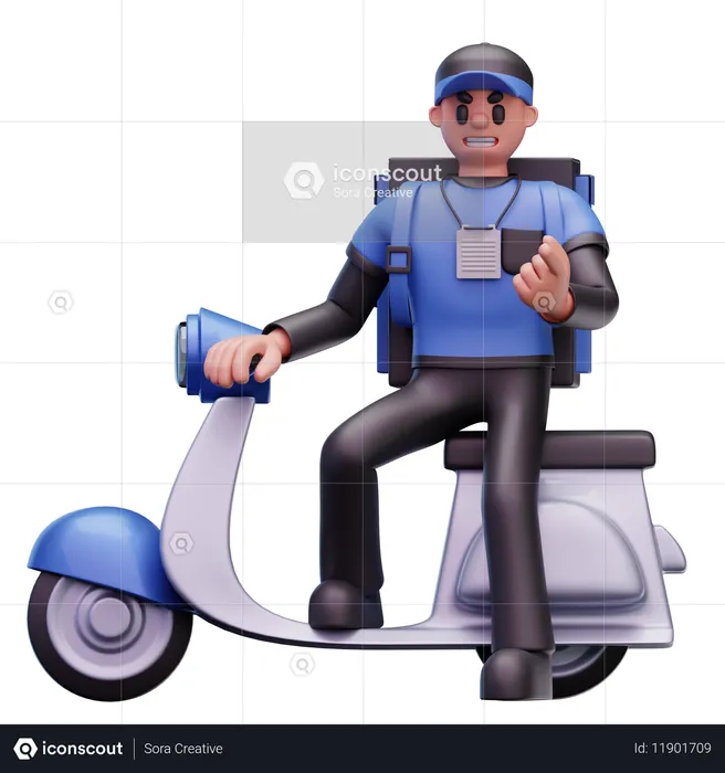 Delivery Man Doing Scooter Delivery  3D Icon