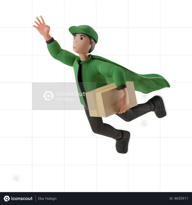 Delivery man flying with delivery box  3D Illustration