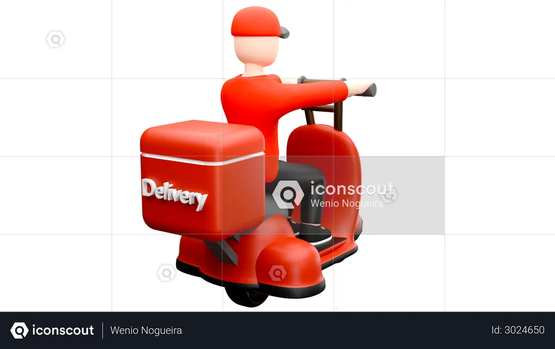 Delivery man going on scooter for food delivery  3D Illustration