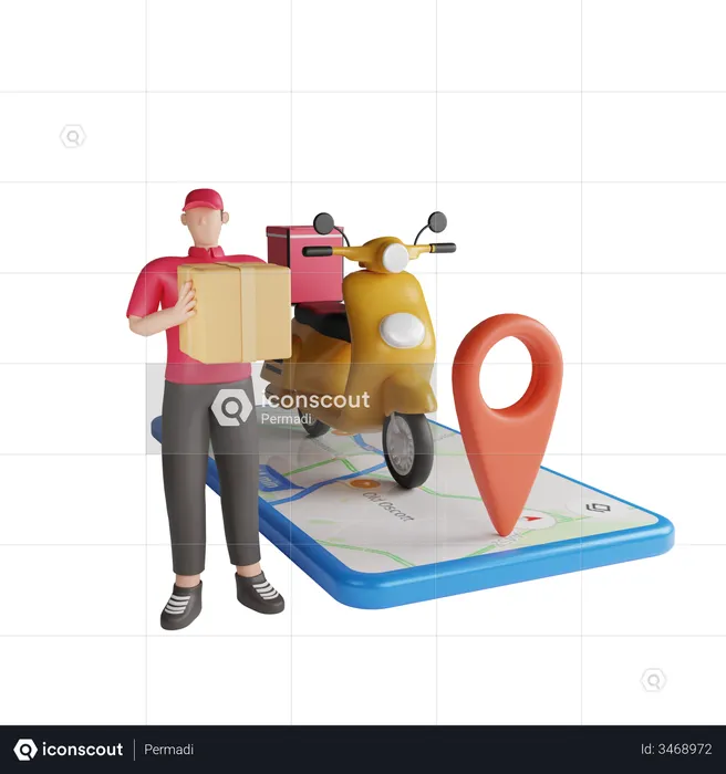 Delivery man going to delivery location on bike  3D Illustration