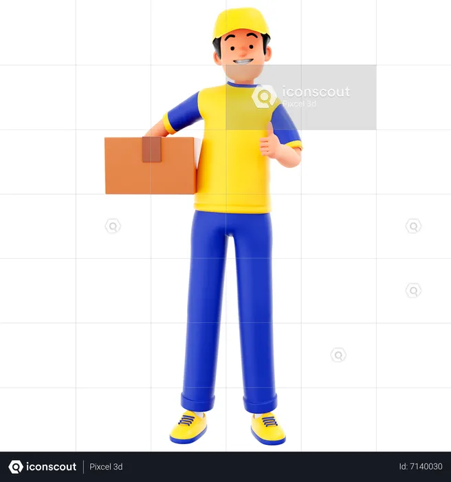 Delivery Man Hold Cardboard Box  3D Illustration