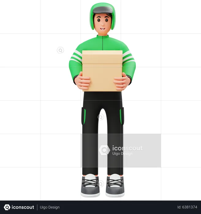 Delivery man holding a cardboard box  3D Illustration