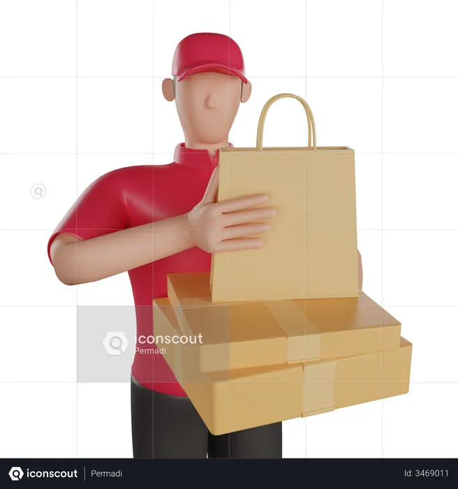 Delivery man holding a delivery goods  3D Illustration
