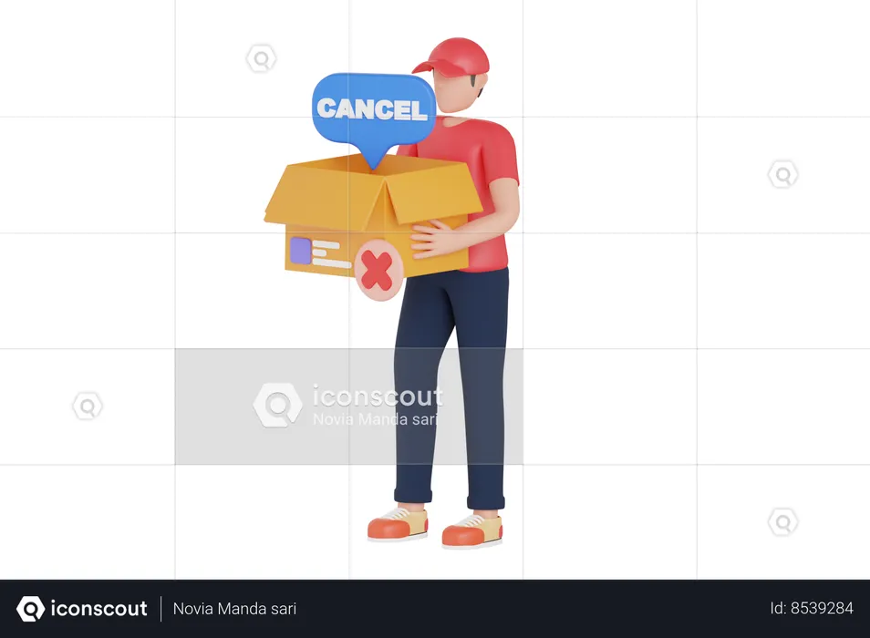 Delivery Man Holding Box While Order Canceled  3D Illustration