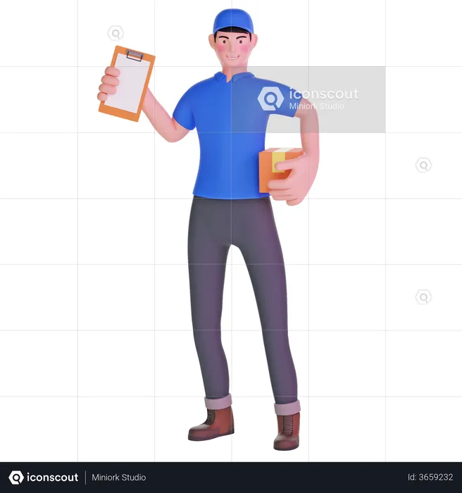 Delivery man holding clipboard  3D Illustration