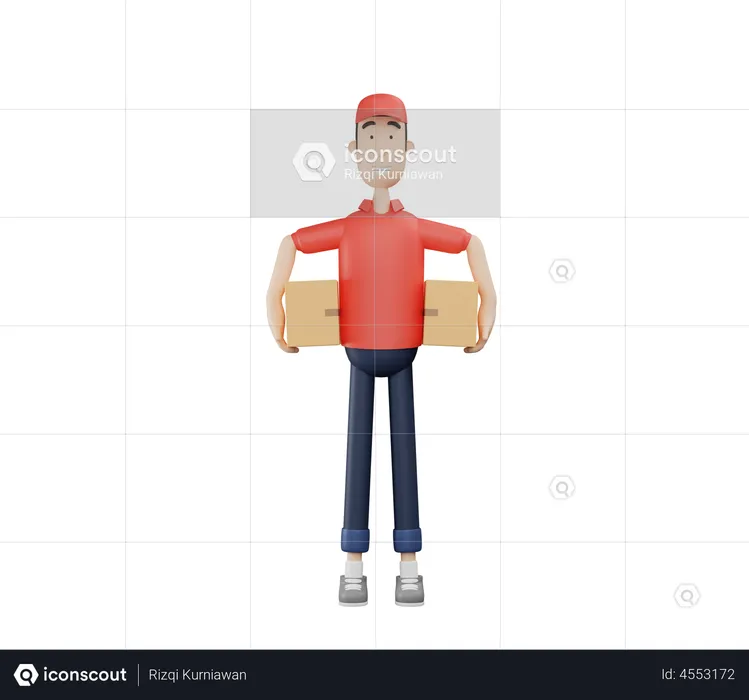 Delivery Man Holding Package  3D Illustration