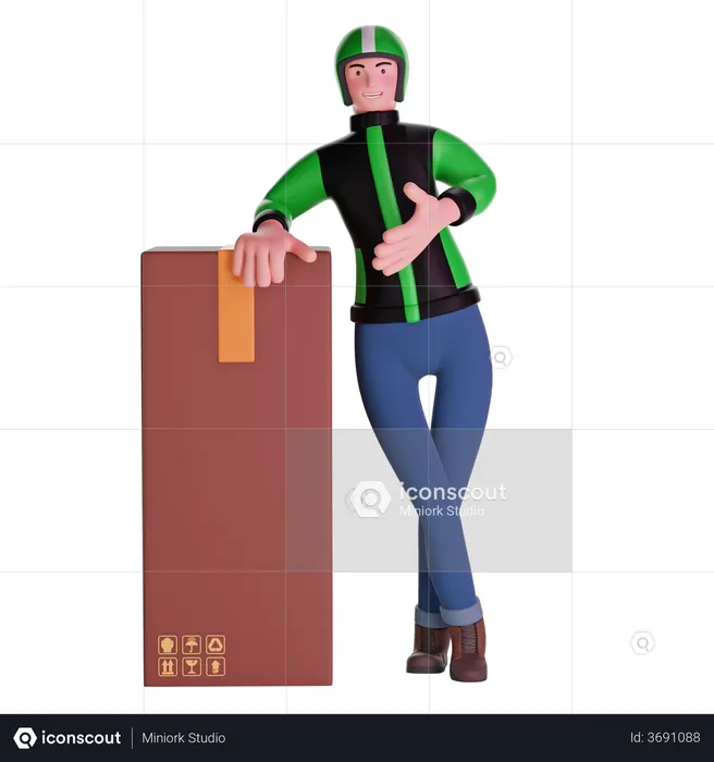 Delivery man leaning on package boxes  3D Illustration