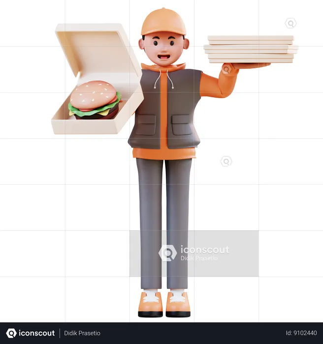 Delivery Man Provide Food Delivery  3D Illustration