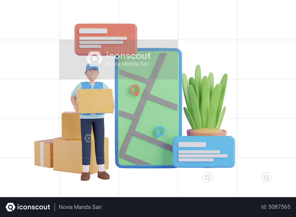 Delivery man reached at delivery location  3D Illustration
