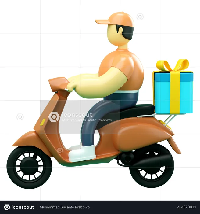 Delivery man riding scooter deliver gift  3D Illustration