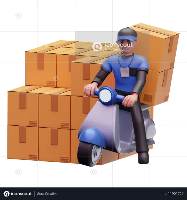 Delivery Man Riding Scooter Logistics While Going For Delivery  3D Icon
