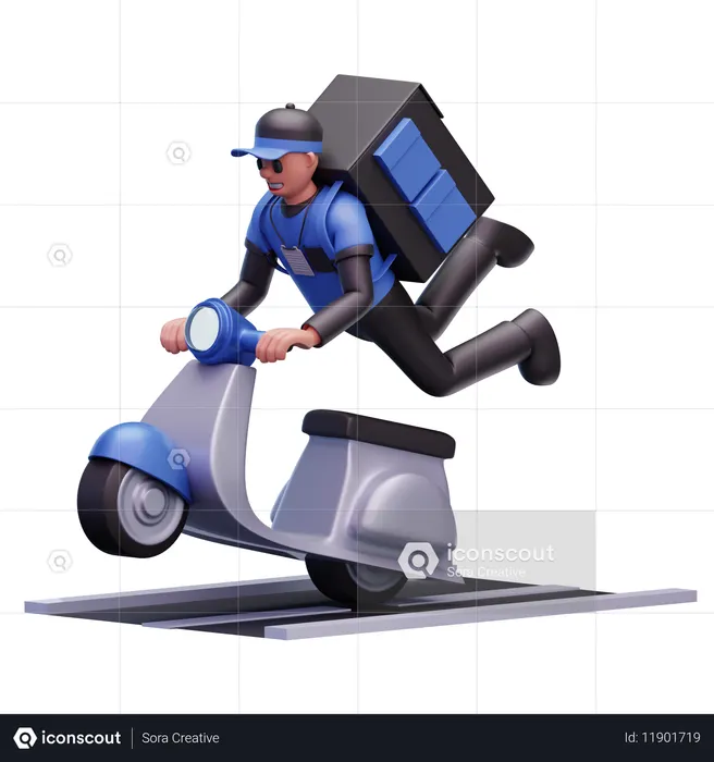 Delivery Man Riding Scooter While Going For Delivery  3D Icon