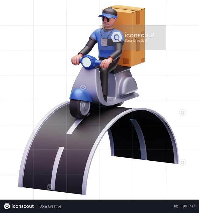 Delivery Man Riding Scooter While Going For Home Delivery  3D Icon