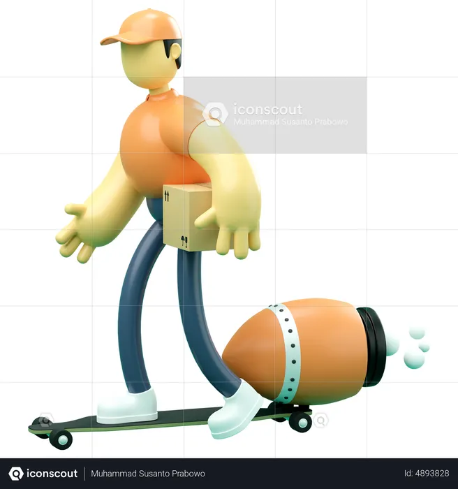 Delivery man riding skateboard  3D Illustration