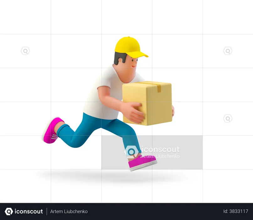 Delivery Man running fast with delivery package  3D Illustration