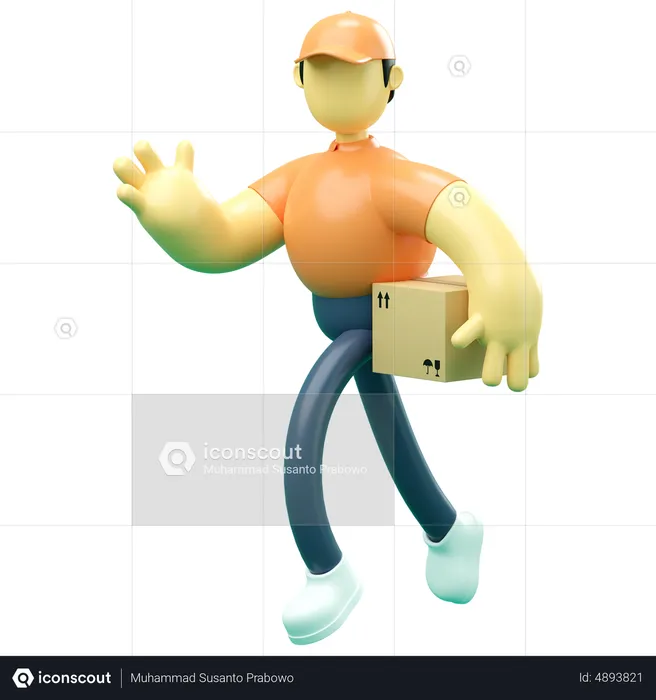 Delivery man running with package  3D Illustration