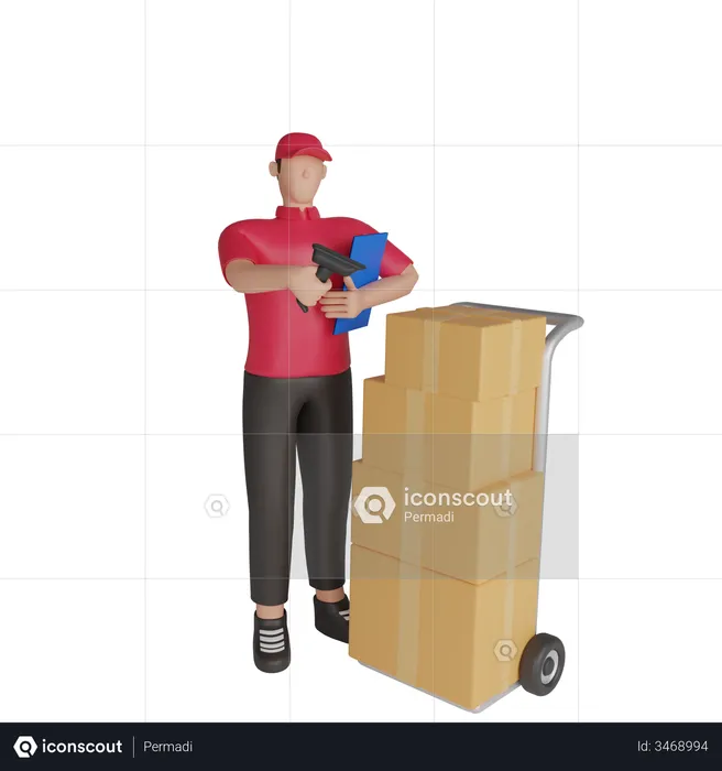 Delivery man scanning a shipment  3D Illustration