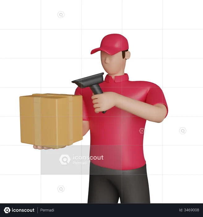 Delivery man scanning package  3D Illustration