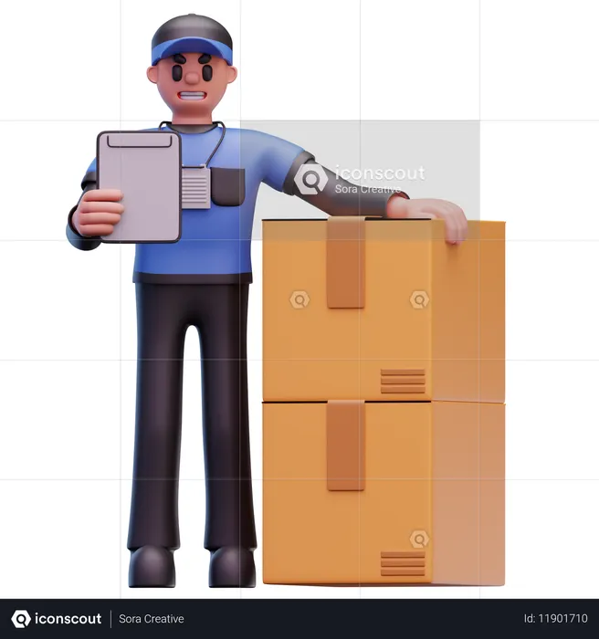 Delivery Man Showing Inventory List  3D Icon