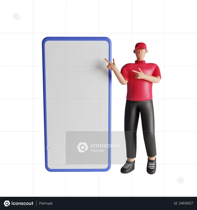 Delivery man showing mobile screen  3D Illustration