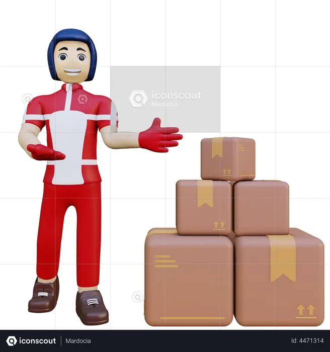 Delivery Man Showing Packages  3D Illustration