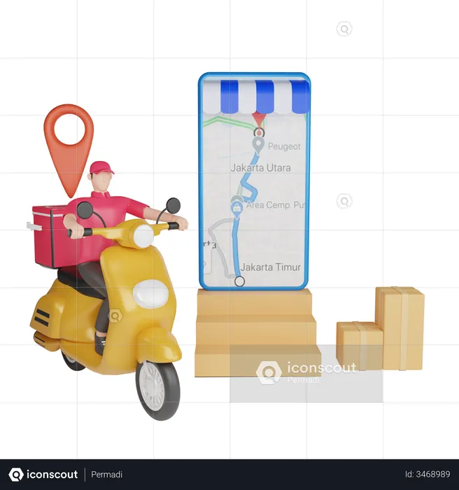 Delivery man tracking delivery location  3D Illustration