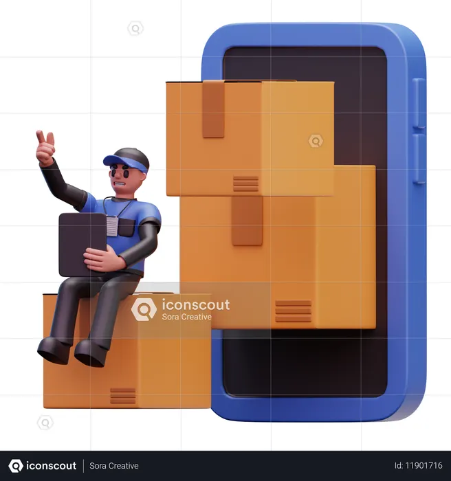 Delivery Man Watching Online Delivery  3D Icon