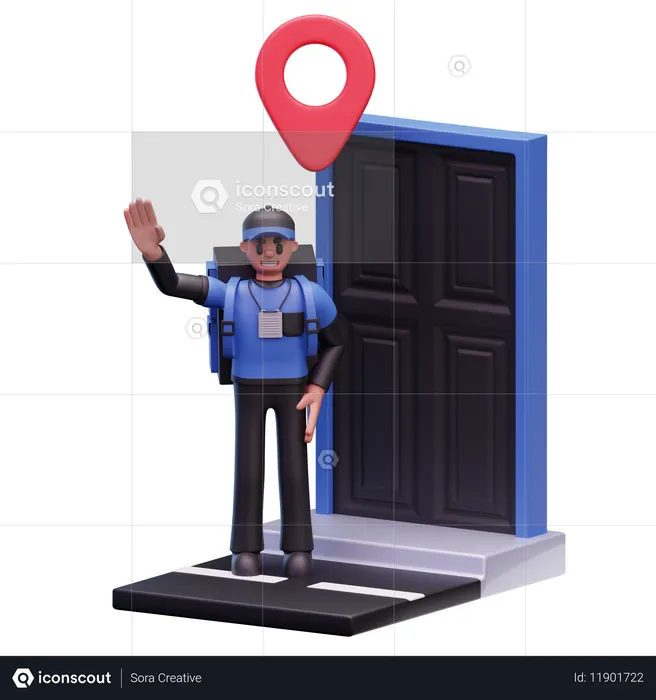 Delivery Man Waving Hand While Standing At Delivery Location  3D Icon