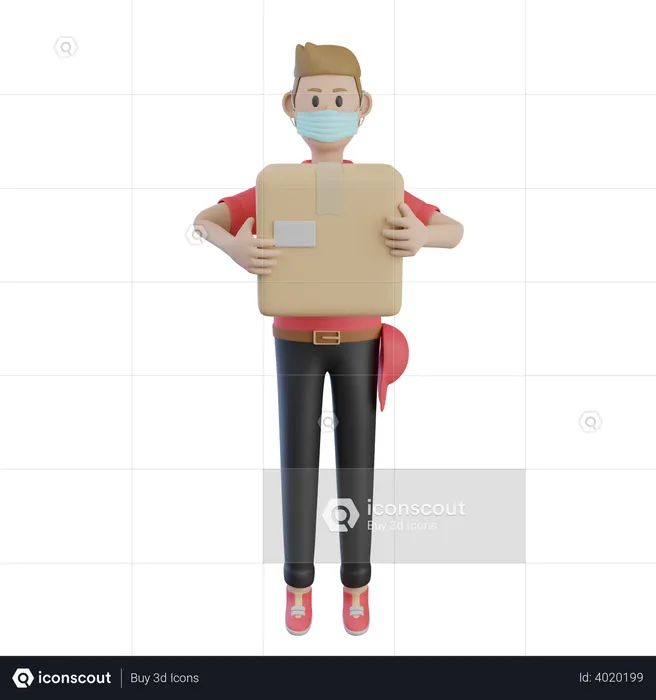 Delivery Man with a Mask  3D Illustration