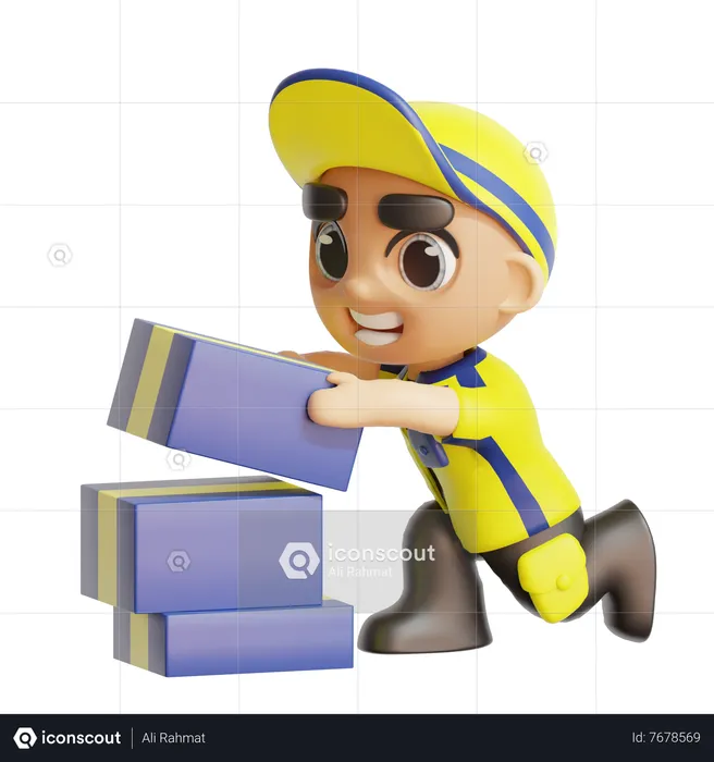 Delivery man with box  3D Icon