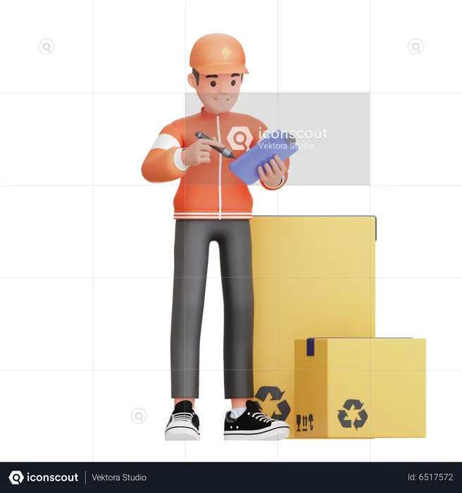 Delivery man with delivery consignment  3D Illustration