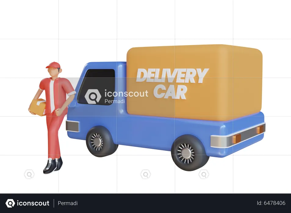 Delivery man with delivery truck  3D Illustration