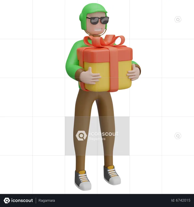 Delivery Man With Gift  3D Illustration