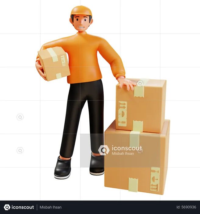 Delivery Man with packages  3D Illustration