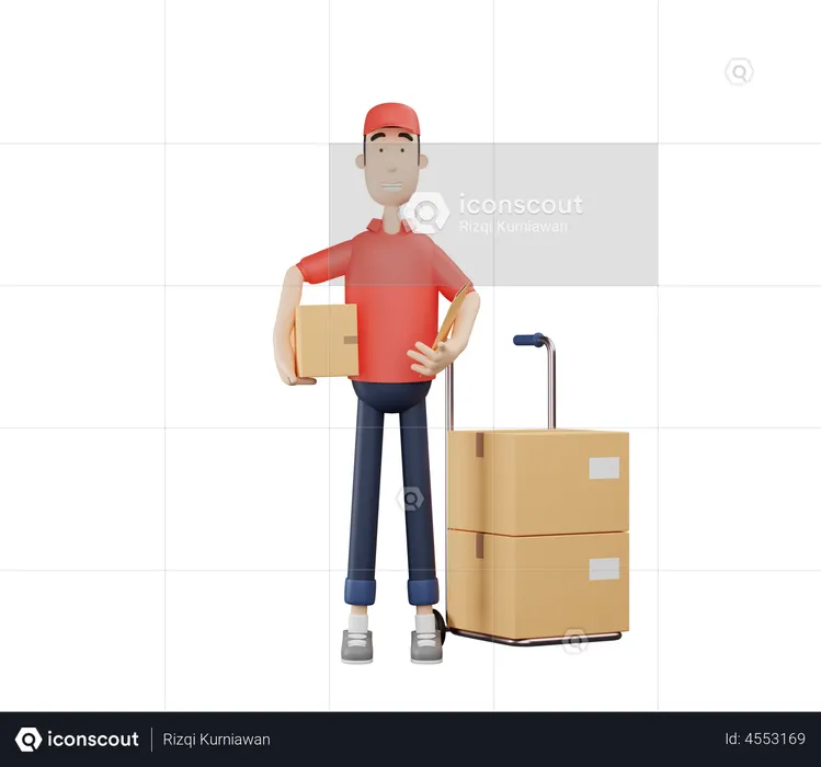 Delivery man with parcel  3D Illustration