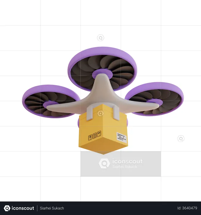 Delivery of a cardboard box by drone  3D Illustration