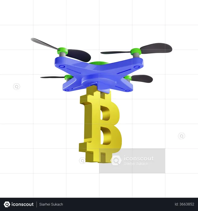 Delivery Of Bitcoin By Drone  3D Illustration