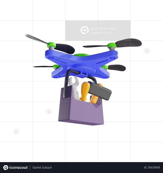 Delivery Of Carrying Case With Various Tools By Drone  3D Illustration