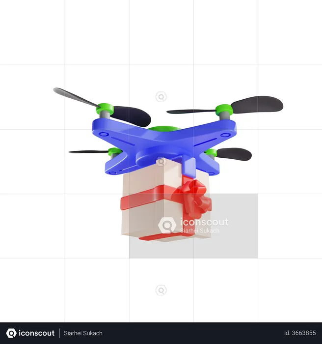 Delivery Of Gift By Drone  3D Illustration