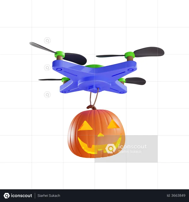 Delivery Of Jacks Pumpkin Lantern By Drone  3D Illustration