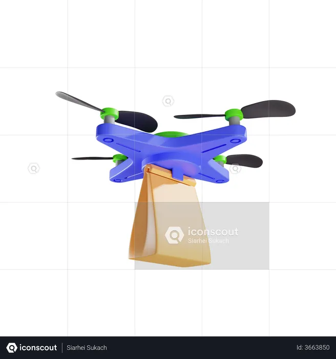 Delivery Of Paper Bag By Drone  3D Illustration