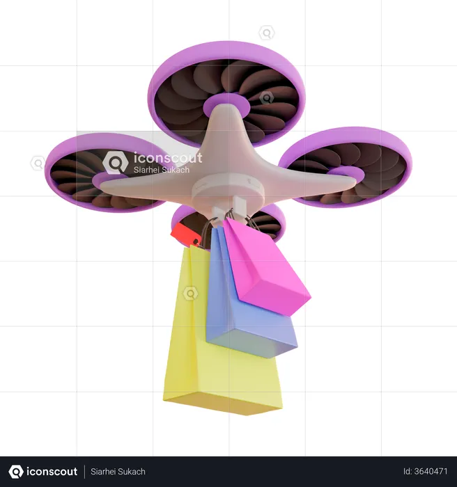 Delivery of shopping bags by drone  3D Illustration