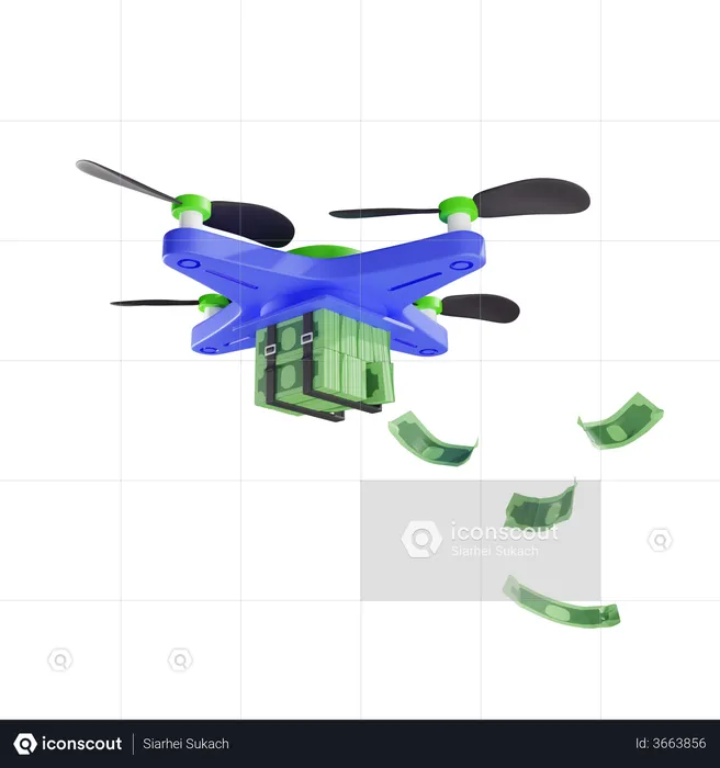 Delivery Of Wads Of Money By Drone  3D Illustration