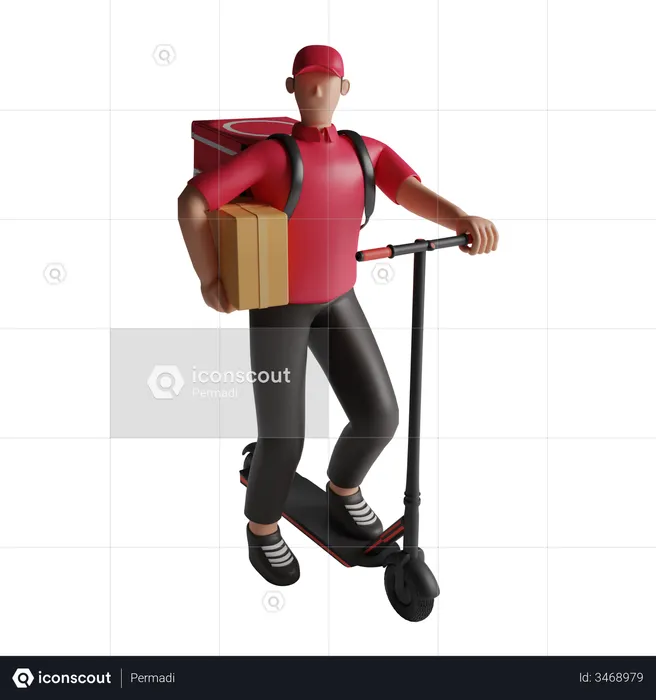 Delivery on kick scooter  3D Illustration