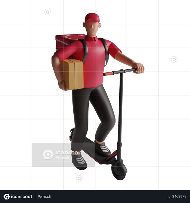 Delivery on kick scooter 3D Illustration