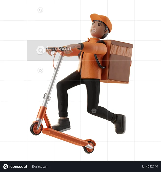 Delivery On Scooter  3D Illustration