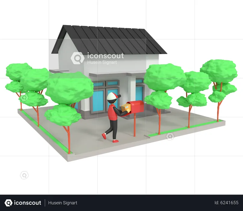 Delivery Package On Customer House  3D Illustration