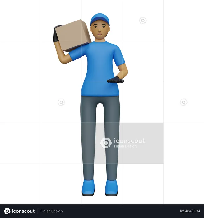 Delivery person carrying box on shoulder  3D Illustration