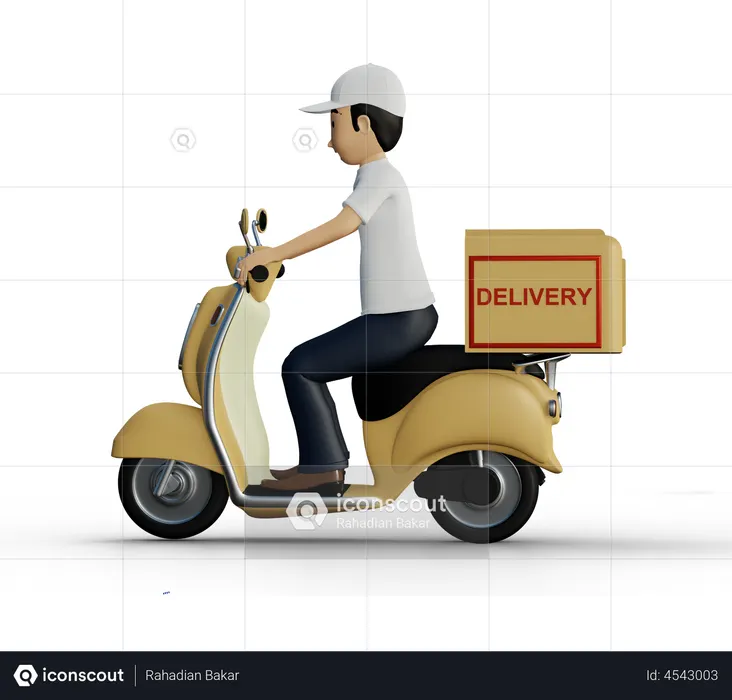Delivery person riding scooter  3D Illustration