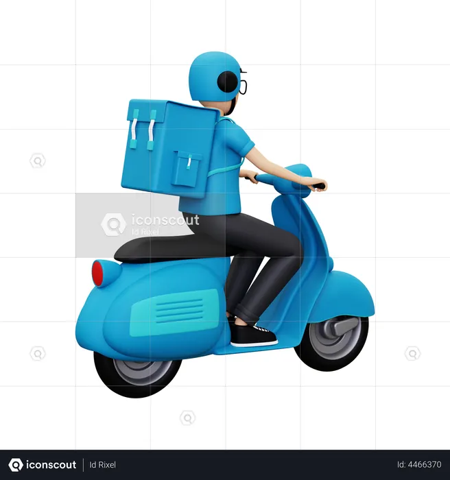 Delivery person riding scooter  3D Illustration